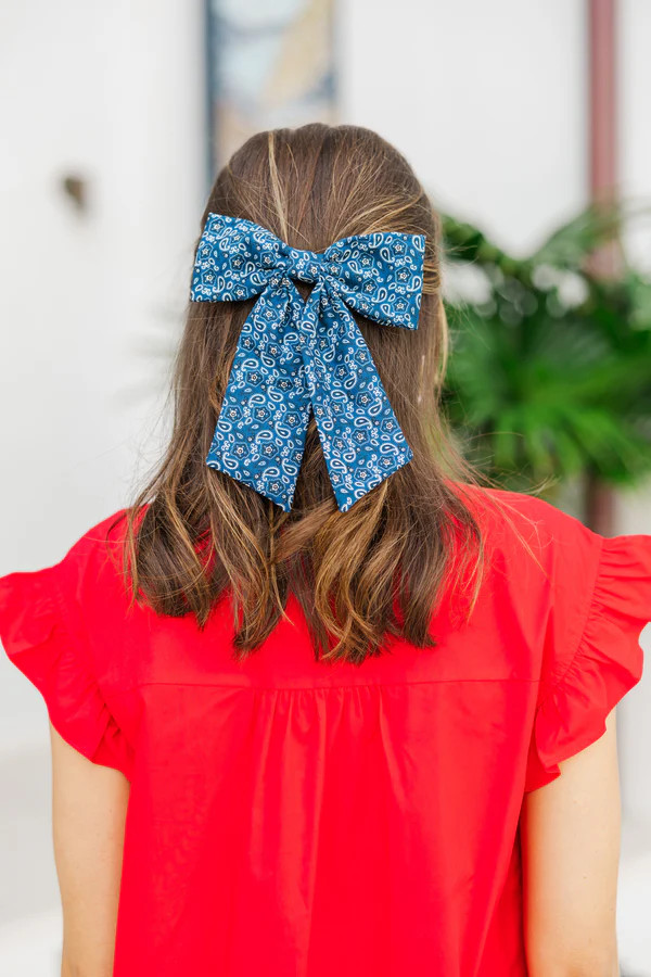 Bohemian Gemme: Navy Bandana Hair Bow | The Mint Julep Boutique
