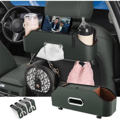 Car Back Seat Organizer with 2 Cup Holders, Napkin Holders with Hook for Travel & Kids Green one size | Target