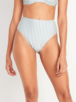 High-Waisted Seersucker French-Cut Bikini Swim Bottoms for Women | Old Navy (US)