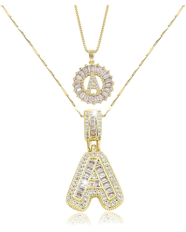 2 Pack Initial Letter Pendant Necklaces for Women, 14k Gold Plated Bling Dainty Necklaces Trendy ... | Amazon (US)