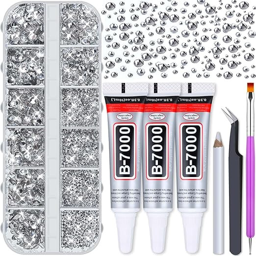 Audab B7000 Jewelry Adhesive Glue with Rhinestones for Crafts, 2100Pcs Flat Back Gems Crystal Rhi... | Amazon (US)