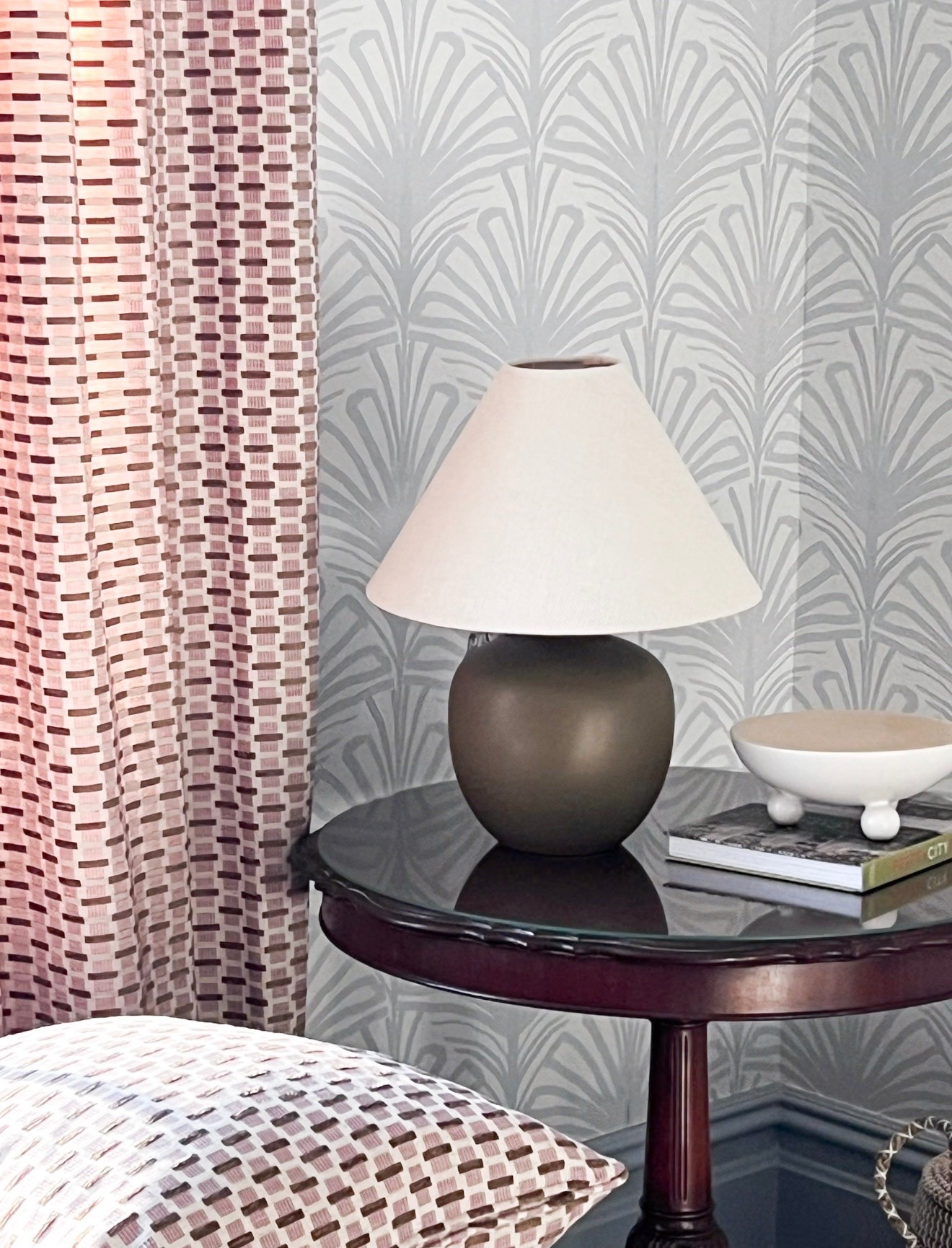 This is such a good example of why scale matters when mixing patterns. The larger blue wallpaper print balances the smaller geometric curtain and pillow pattern, so each one stands out without competing.

pattern mixing, blue wallpaper, patterned curtains, throw pillow, interior styling, wallpaper ideas, layered patterns, home decor, decorating tips, Girl on the Hudson

#LTKHome