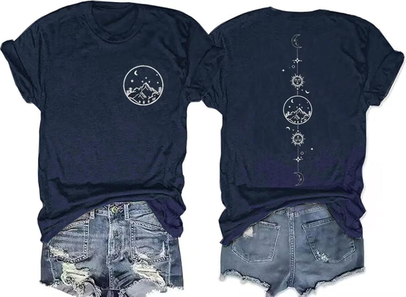 Moon and Sun Shirts for Women Vintage Graphic Tshirt Mountain Hiking Short Sleeve Tees Vacation F... | Amazon (US)