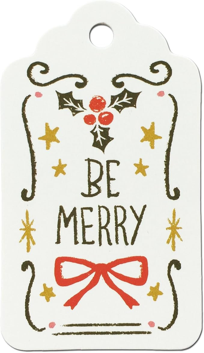 LWR CRAFTS 100 Hang Tags Scalloped Top with Cotton Strings 66ft for Holiday (Be Merry) | Amazon (US)