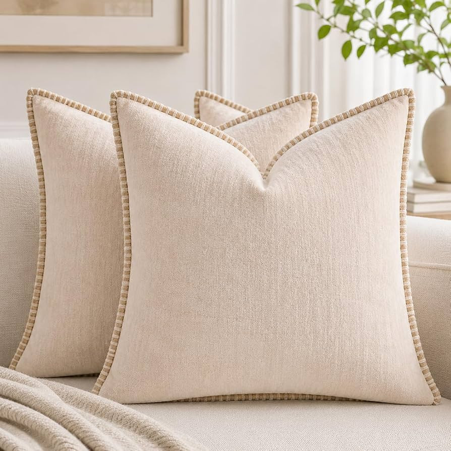 Decorative Throw Pillow Covers 18x18Inch, Pack of 2 Beige | Amazon (US)