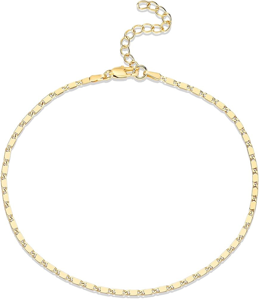 PAVOI 14K Gold Plated Charm Link Flat Gold Anklets for Women | Amazon (US)