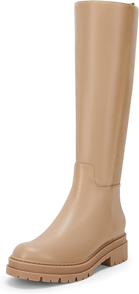 Women's Knee High Platform Boots Chunky Block Heel Side Zipper Fall Boots Winter Riding Boots | Amazon (US)