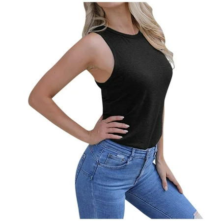 YDKZYMD Black Sleeveless Women Casual Tops Denim Trendy Oversized Basic Solid Color Trendy Clothes f | Walmart (US)