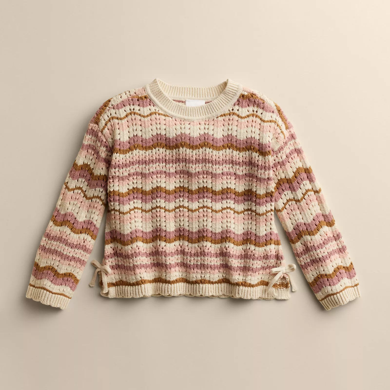 Girls 4-12 Little Co. by Lauren Conrad Relaxed Pointelle Rib Sweater, Girl's, Pink Brown Stripe | Kohl's