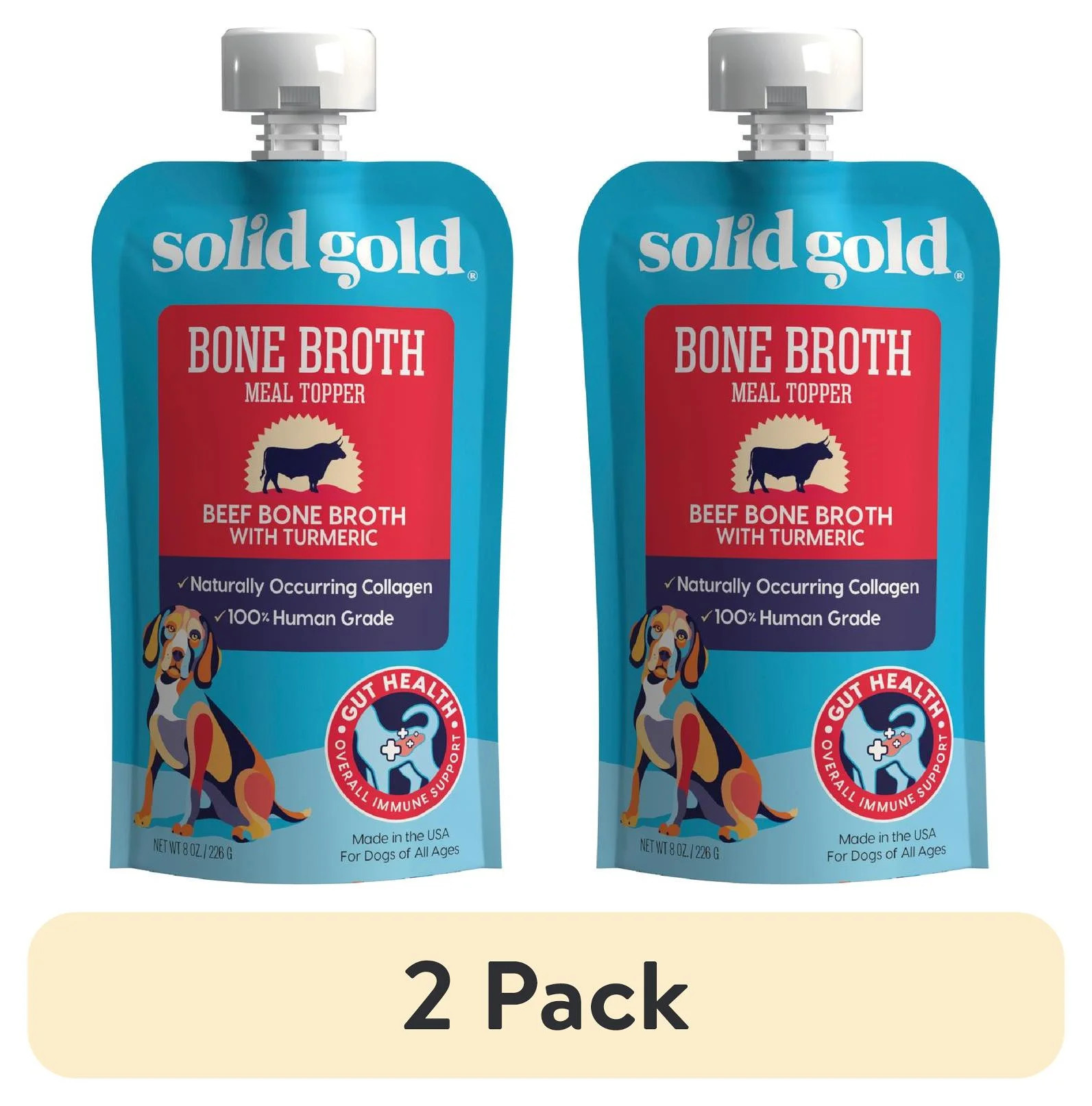 (2 pack) Solid Gold Bone Broth Meal Topper for Dogs, Grain-Free, Beef Flavor, 8 oz | Walmart (US)