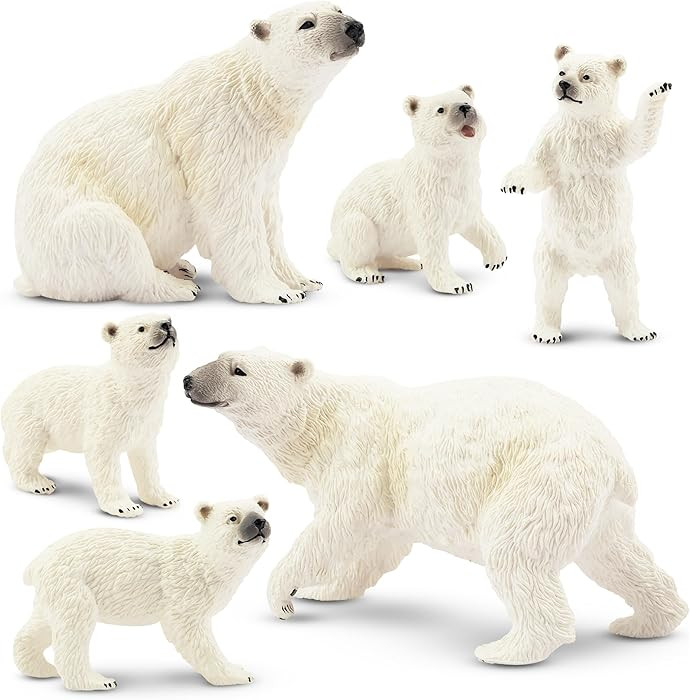 Toymany 6PCS Polar Bear Figurines Toy with Polar Bear Cub, 2-4" Realistic Plastic Arctic Animals ... | Amazon (US)