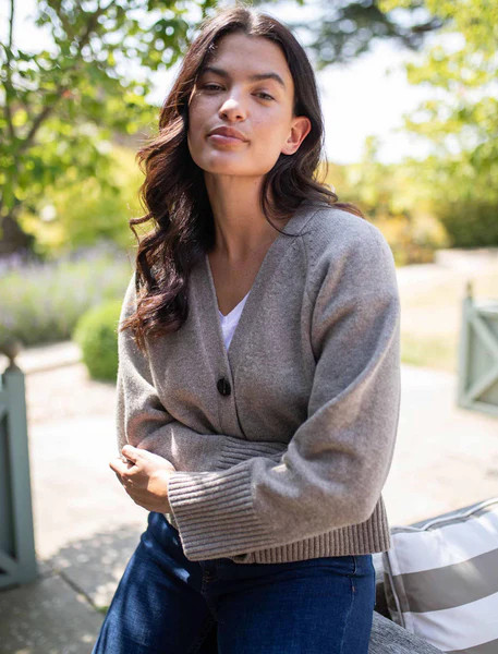 Courtney Wool Boxy Cardigan - Taupe | Cefinn