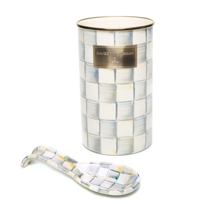 Sterling Check Enamel Spoon Rest & Utensil Holder Set | MacKenzie-Childs