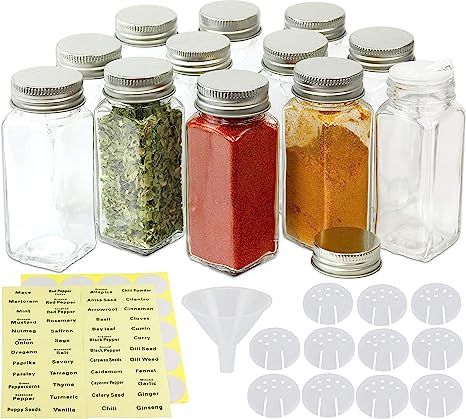 SimpleHouseware Spice Jars 4 Ounce Square Bottles w/label, 12 Pack | Amazon (US)