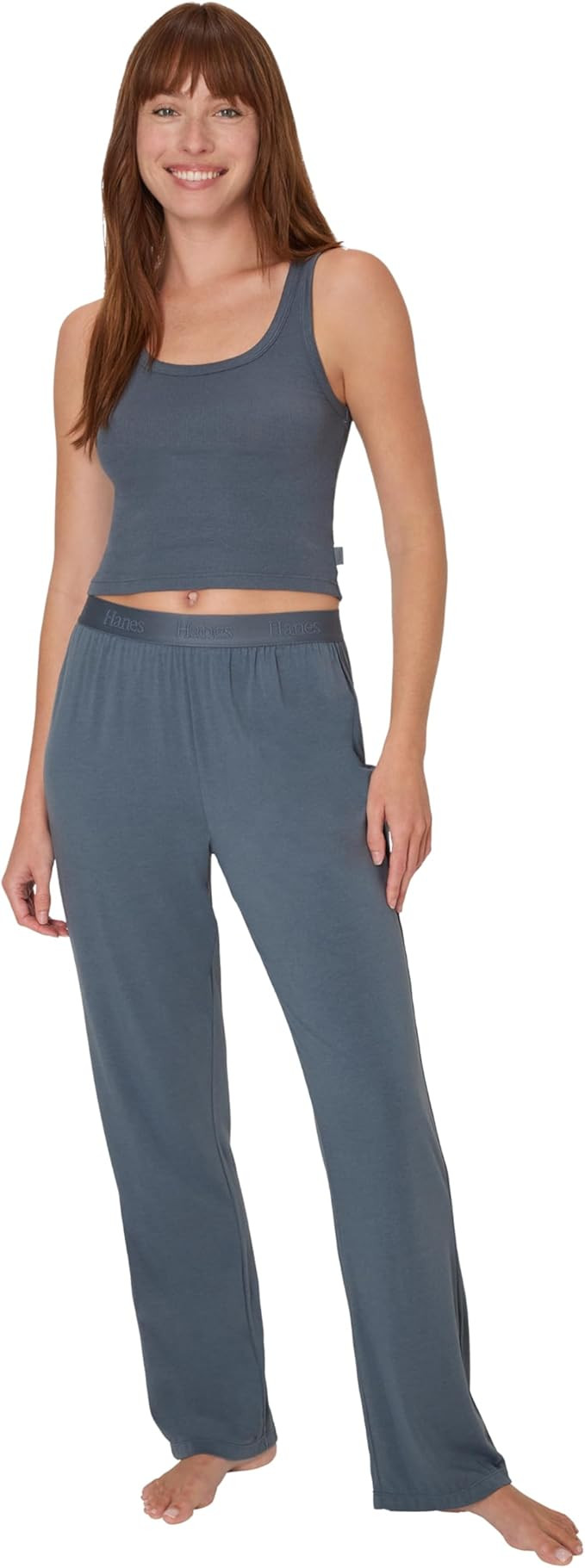 Hanes Women's Originals SuperSoft Comfywear 2 Piece Crop Tank & Lounge Pants Loungewear Set | Amazon (US)