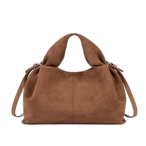 Women’s Suede Hobo Bag, Vintage Half-Moon Shoulder Handbag, Soft Faux Suede Purse Elegant Tote for Everyday Use (Brown) | Amazon (US)
