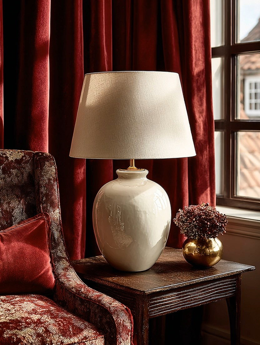 Bold home decor needs balance.

As interiors move deeper into rich burgundy, dark wood, velvet textures, and dramatic tones, one detail instantly softens and elevates the entire room: an oversized ivory-on-ivory table lamp.

It is the easiest way to balance bold decor without taking away its richness. During the day, the soft ivory ceramic and linen shade create lightness against deep colors like burgundy velvet, walnut wood, espresso tones, or moody interiors. At night, once the lamp is lit, the entire room transforms. The glow becomes warm, calming, elegant, and incredibly inviting.

This is why designers always balance heavy textures with softness. Without that contrast, bold spaces can start to feel visually overwhelming. But the contrast should never feel harsh. That is the beauty of ivory. It softens the room while still feeling luxurious and timeless.

And paired with floor-length burgundy velvet curtains? That combination feels straight out of a boutique hotel or elegant European apartment. Rich, dramatic, cozy, and sophisticated all at once.

Sometimes the difference between a room feeling “too dark” and perfectly balanced is simply the right lighting.

Everything is linked below in our edit, including the burgundy velvet curtains and oversized ivory table lamps.

#HomeDecor #QuietLuxury #InteriorDesign 

 #LTKHome