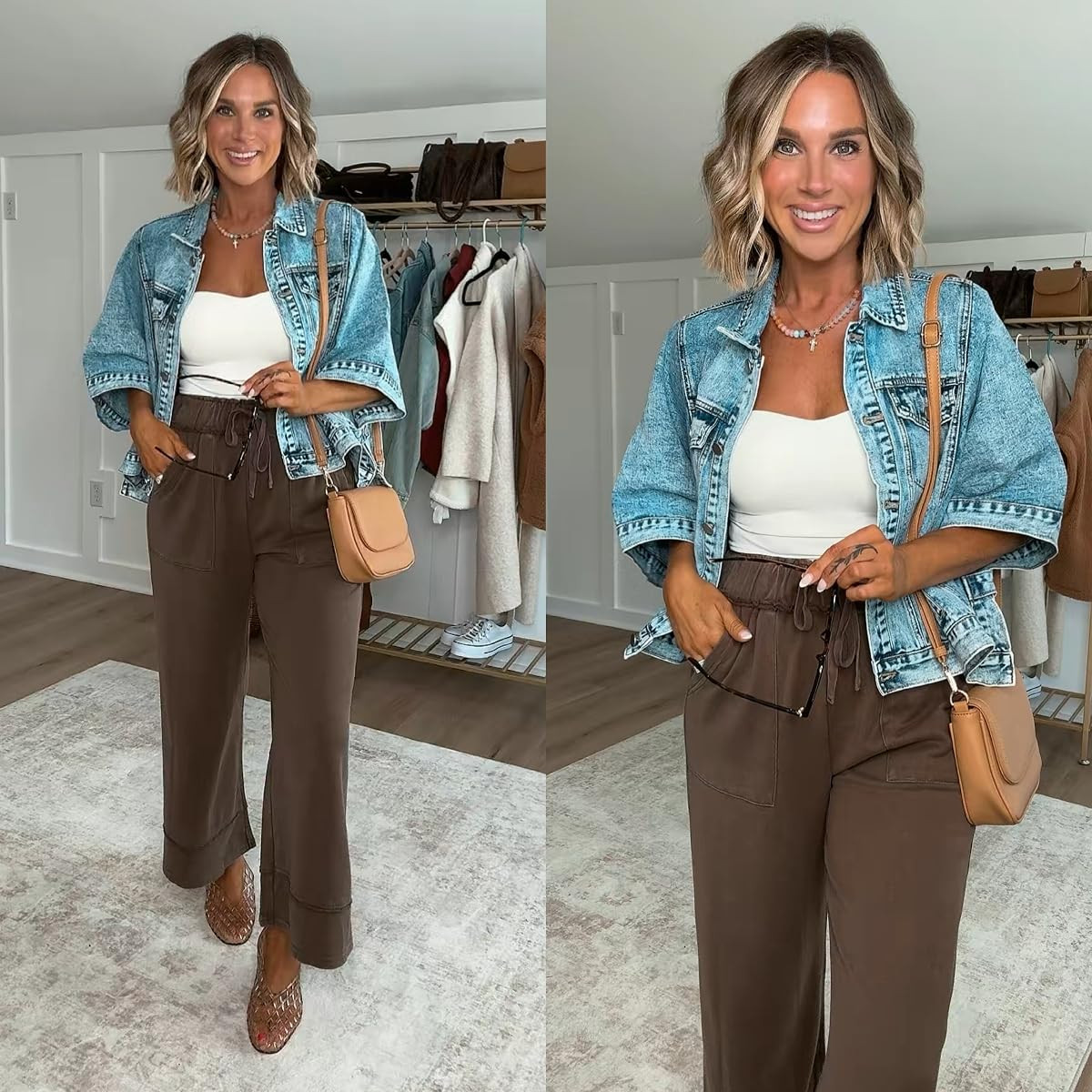 If you’re only shopping for what you can wear today, you’re going to regret skipping this outfit when that first crisp fall morning hits.

This is the perfect summer into fall outfit! I’m 5’6 139lbs in size small loose pants, small built-in bra tank top with convertible straps, small denim jacket (color blue), shoes run 1/2 size big.  

 #LTKootd #LTKSeasonal #LTKTravel