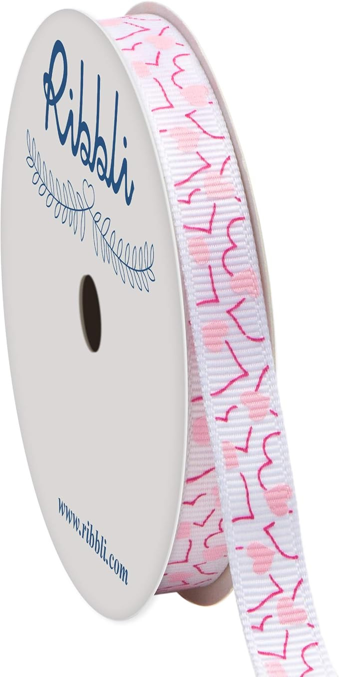 Ribbli Grosgrain Heart Valentine's Day Ribbon,3/8 Inch,10-Yard Spool,White/Hot Pink/Pearl Pink,Us... | Amazon (US)