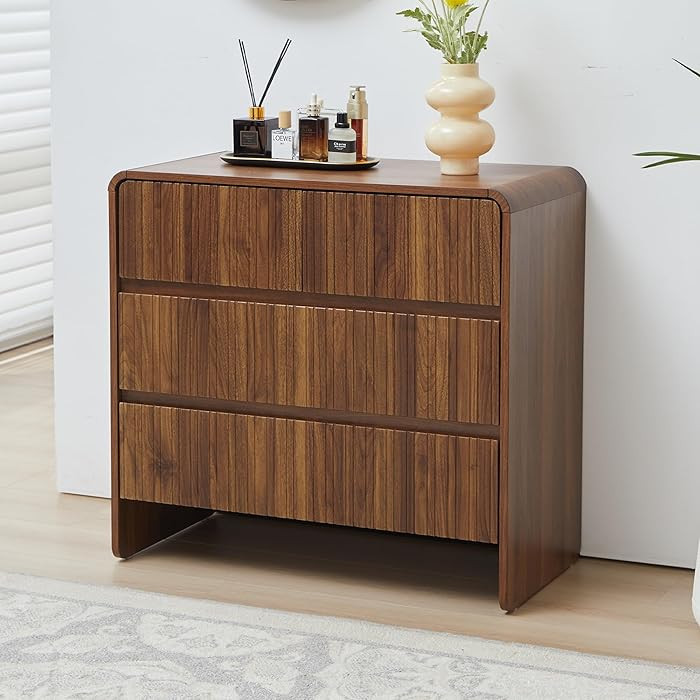 FurSch Fluted 3 Drawer Dresser for Bedroom,Mid Century Modern Wide Chest of Drawer,Curved Edge Wo... | Amazon (US)
