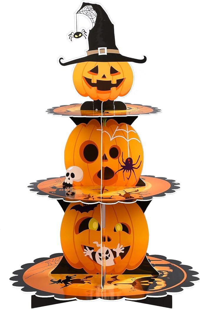 Amazon.com: Halloween Cupcake Stand Decoration 3 Tier Halloween Cardboard Cupcake Holder Hallowee... | Amazon (US)