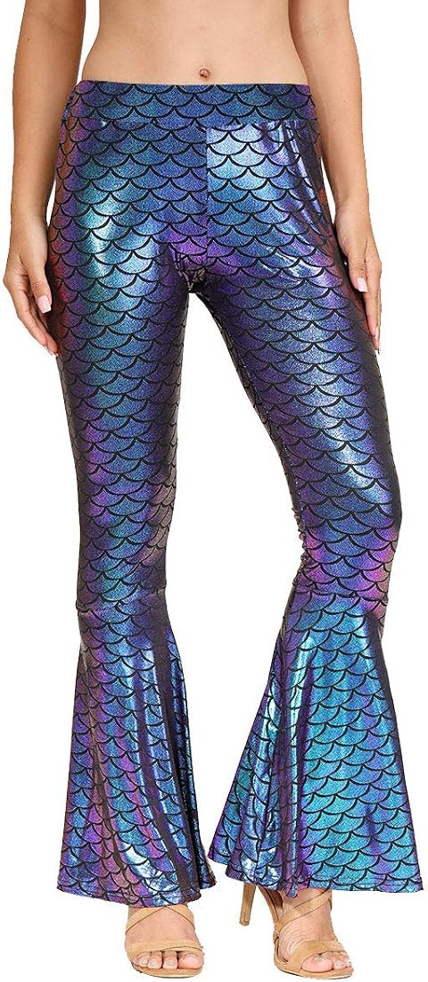 Spadehill Halloween Women's Mermaid Flared Shiny Legging Pants | Amazon (US)