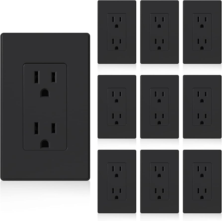 ELEGRP Matte Black Standard Decorator Electrical Wall Receptacle Outlet, 15A 125V, 2 Pole 3 Wire,... | Amazon (US)