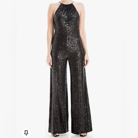 Max Studio, Black, Sequin, Halter Wide Leg Jumpsuit | Poshmark