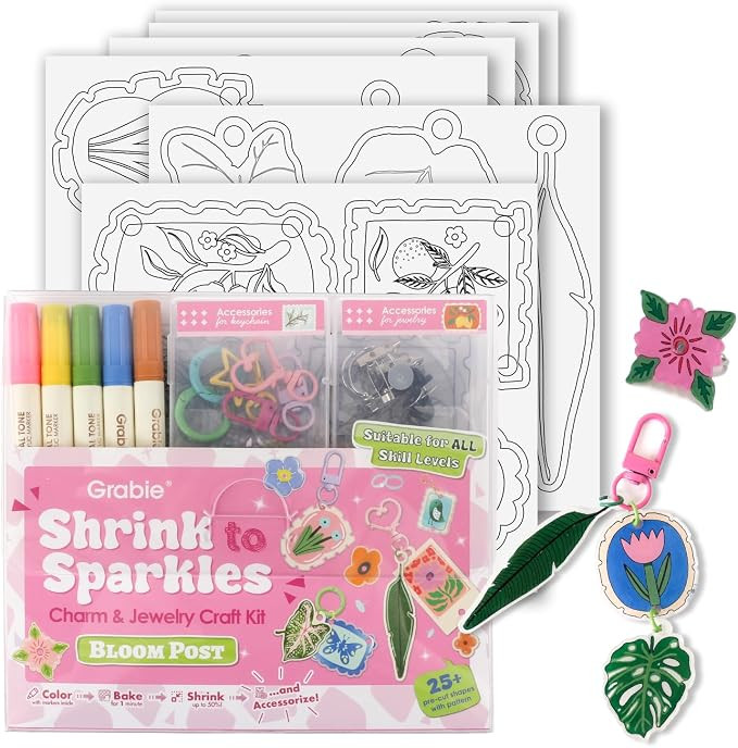 Grabie DIY Shrink Art Craft Kit Jewelry Making Kit for Kids Adults, 25+ Pre-Cut Shapes, 5 Dual-Ti... | Amazon (US)