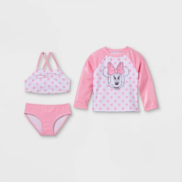 Toddler Girls' Minnie Mouse Long Sleeve Rash Guard Set - Pink | Target