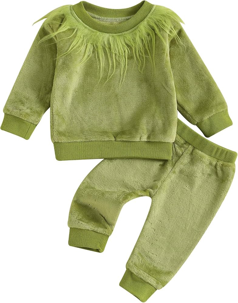 Toddler Baby Boy Girl Christmas Outfits Furry Green Monster Costume Long Sleeve Fuzzy Sweatshirt ... | Amazon (US)