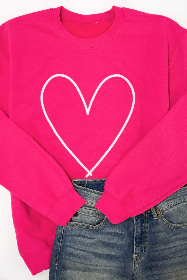 Heart Outline Hot Pink Graphic Sweatshirt | Pink Lily