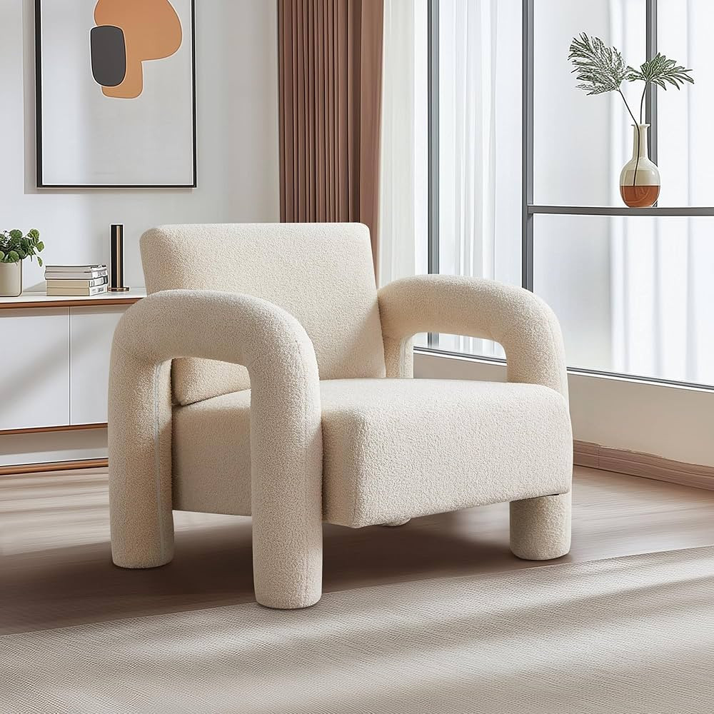 33.5"*30.3" Modern Accent Chair, Breathable Sherpa Fabric Living Room Chair, Comfy Upholstered Ar... | Amazon (US)