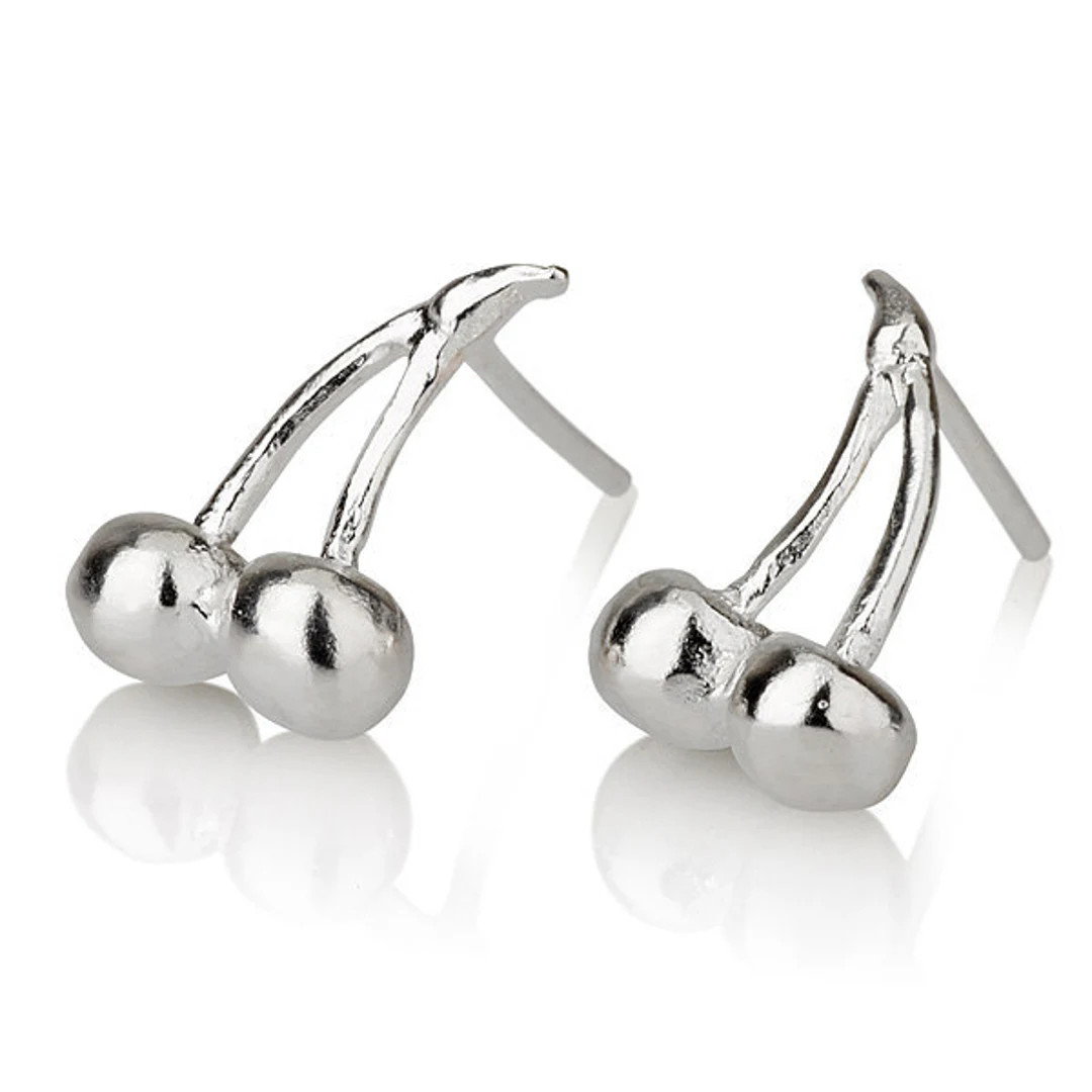 Cherries Earrings, Cherries Silver Earrings,tiny Sterling Silver Cherry Stud Earrings,red Cherry ... | Etsy (US)