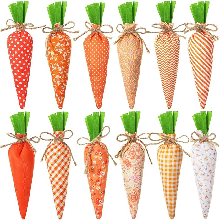 12 Pieces Easter Stuffed Fabric Bunnies Egg Carrot Rustic Farmhouse Decor Stuffed Bunny Rabbit Eg... | Amazon (US)