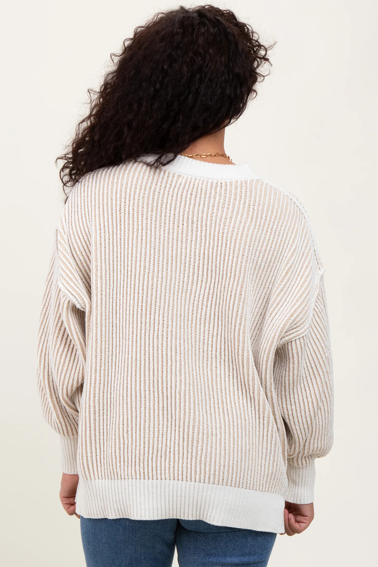 Taupe Ribbed Balloon Sleeve Sweater | PinkBlush Maternity