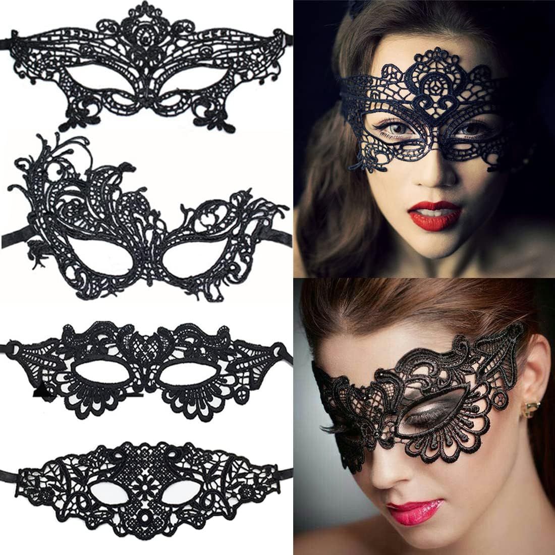 OBENIM HALIM Black Lace Eye Mask 4Sets for Women Masquerade Halloween Christmas Thememed Party Co... | Amazon (US)