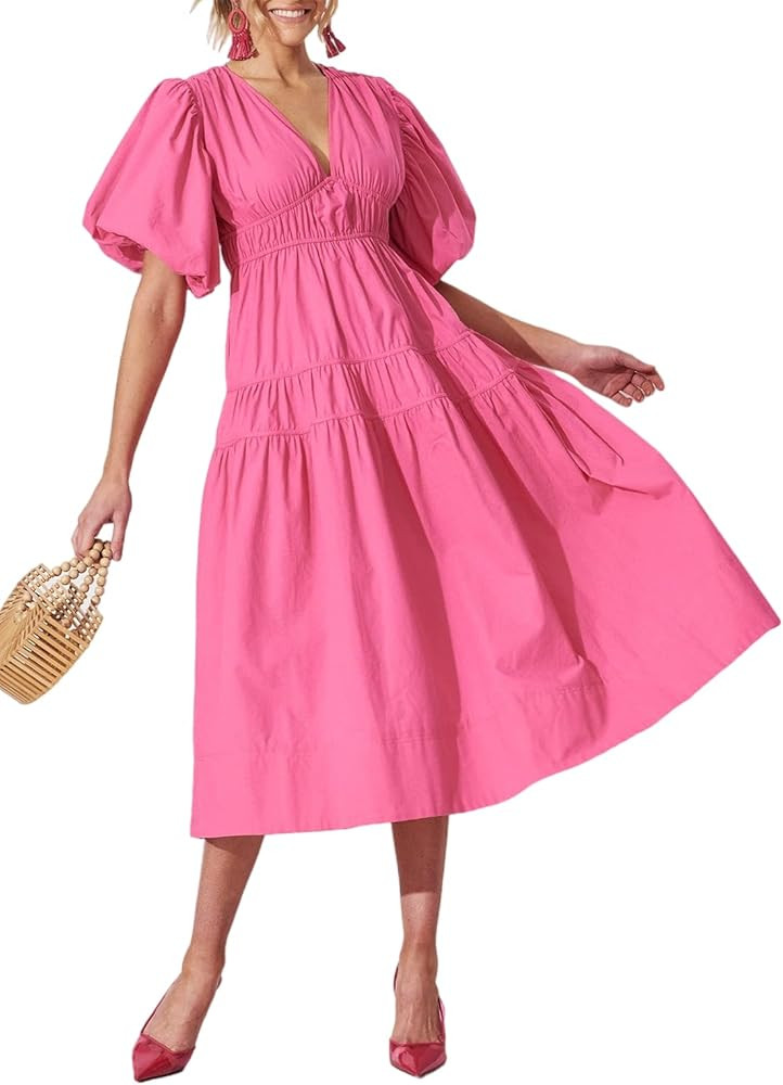 Sissyaki Women's Boho Floral Midi Dress Smocked Beach Flowy Dress | Amazon (US)