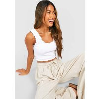 boohoo Women's Rib Frill Trim Crop Top in White | Size: 8 | Knitted | boohoo (US & Canada)