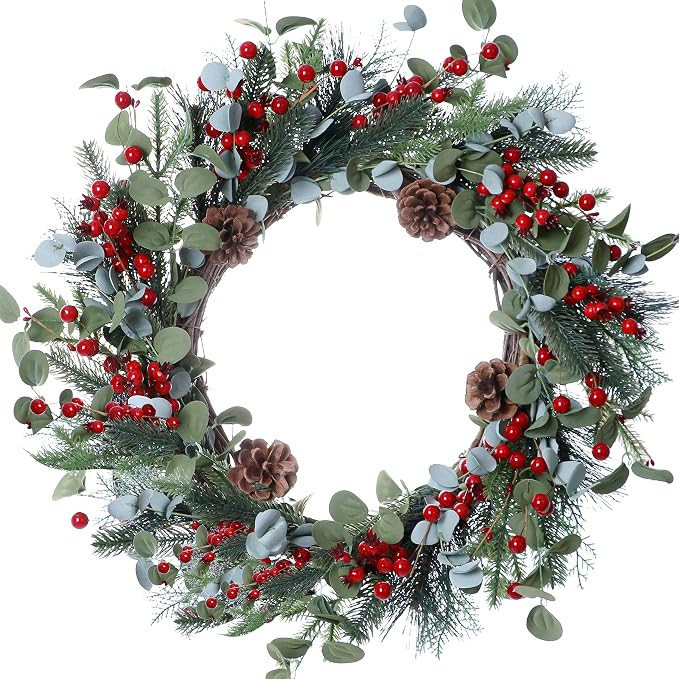 20 Inches Christmas Wreath Winter Wreaths Holiday Christmas Wreaths for Front Door Christmas Berr... | Amazon (US)