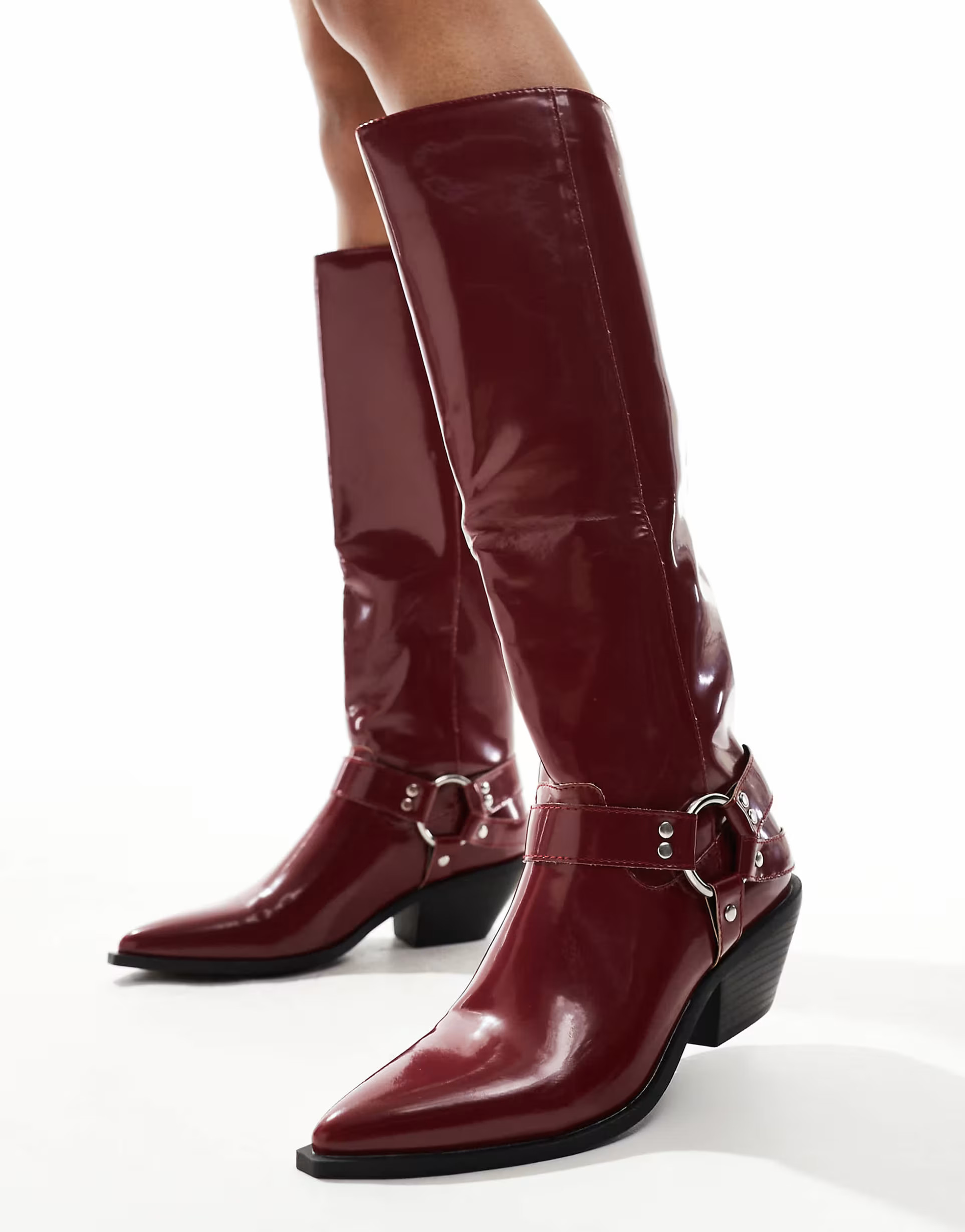 SEQWL knee high western boot in burgundy | ASOS (Global)