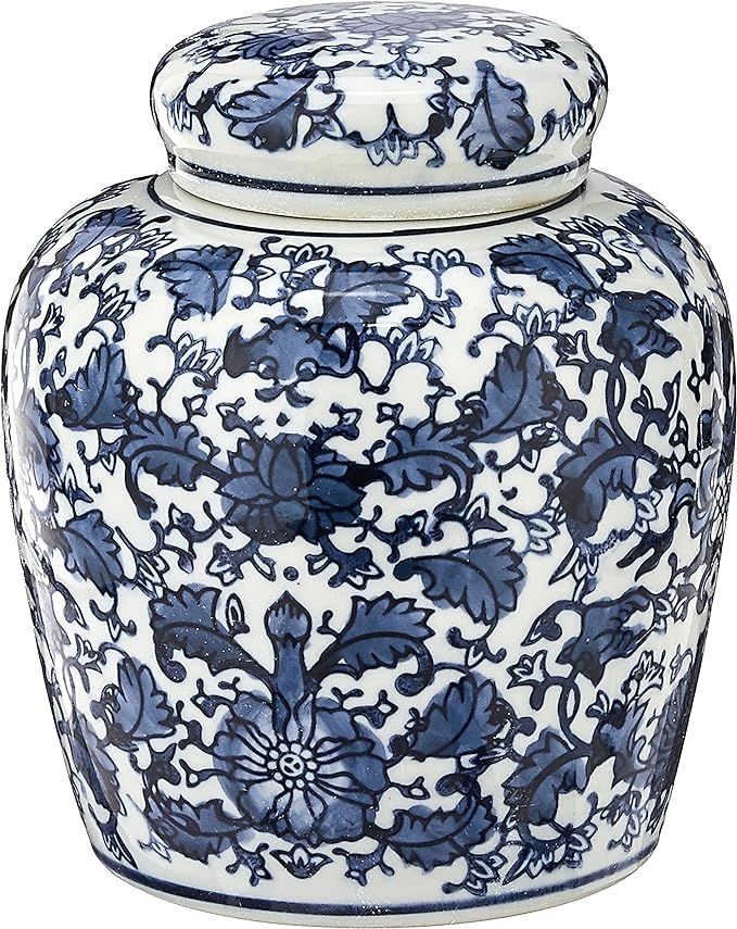 Creative Co-op Decorative Blue and White Ceramic Ginger Jar with Lid, Large | Amazon (US)