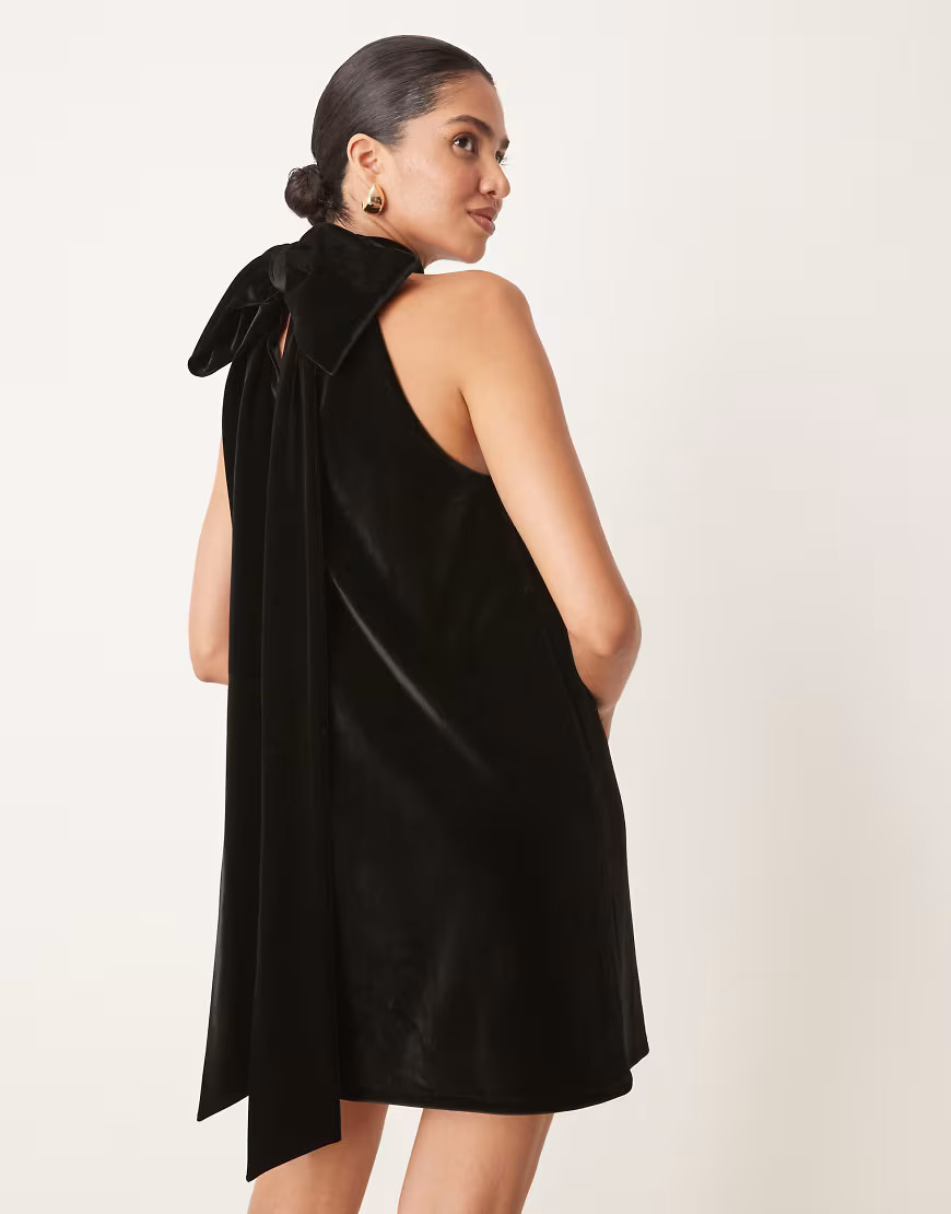 Pretty Lavish bow velvet mini dress in black | ASOS (Global)