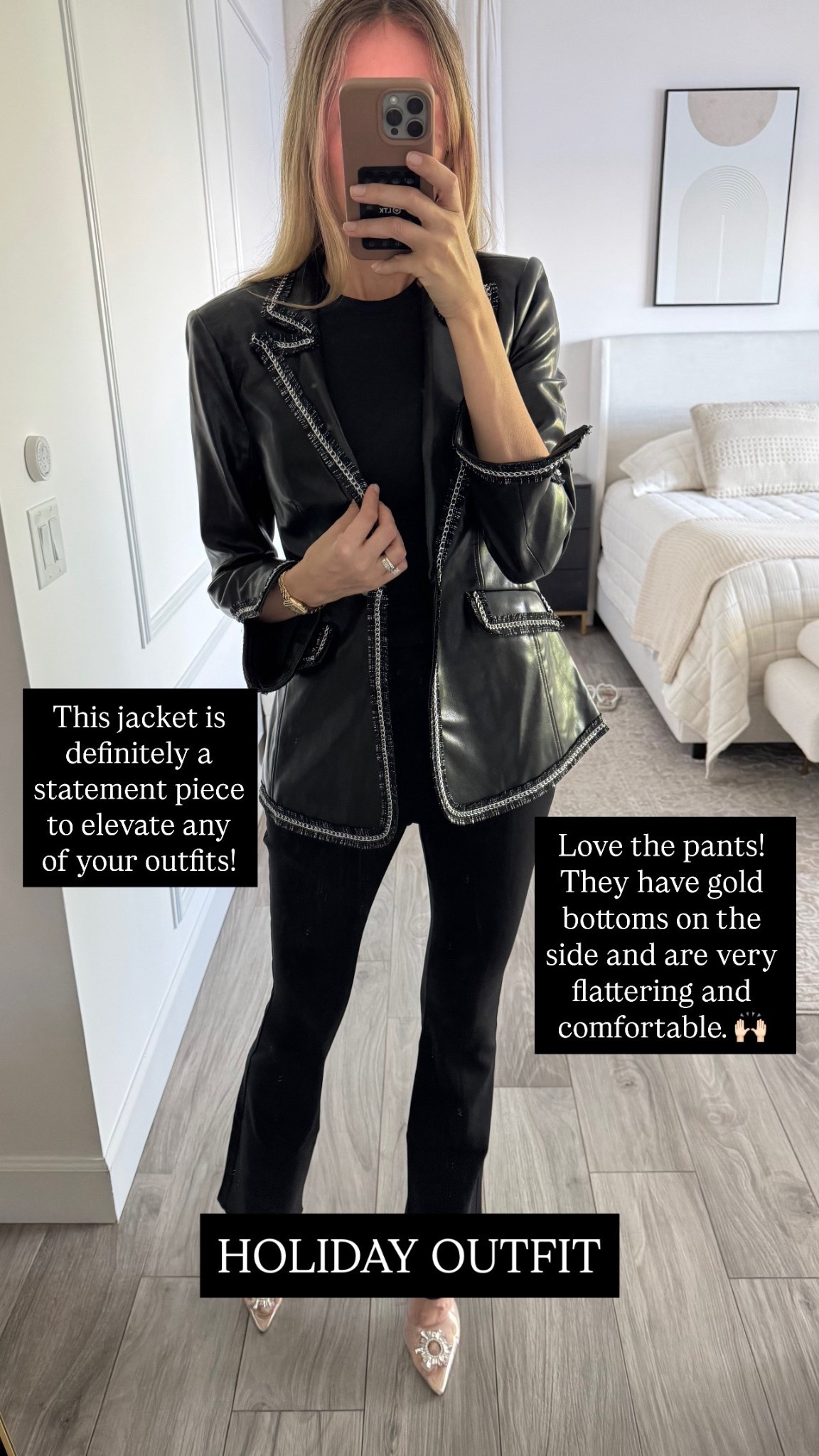 This jacket is definitely a statement piece to elevate any of your outfits! It’s also beautiful for this holiday season, the pants are so flattering and i love the gold buttons on the side! I am wearing a size small, it runs tts. @saks @cinqasept #Saks #SaksPartner #cinqasept

#LTKSeasonal #LTKHoliday #LTKootd