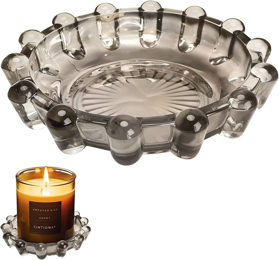 Bubble Candle Dish Glass Candle Holder Tray – Modern Decorative Plate Bowl Pedestal for Tea Lig... | Amazon (US)