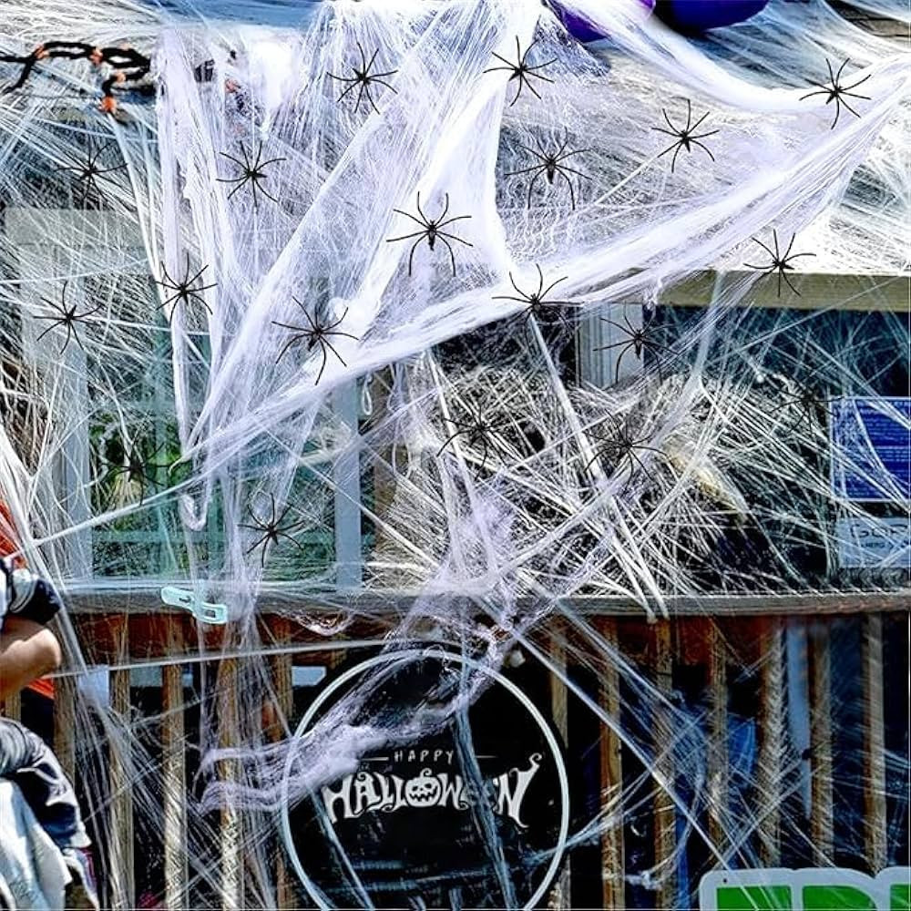 1400 sqft Halloween Spider Webs Decorations with 150 Extra Fake Spiders, Super Practical Spider W... | Amazon (US)
