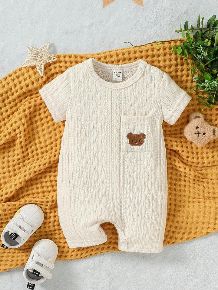 Baby Boy Bear Embroidery Pocket Patched Tee Romper | SHEIN