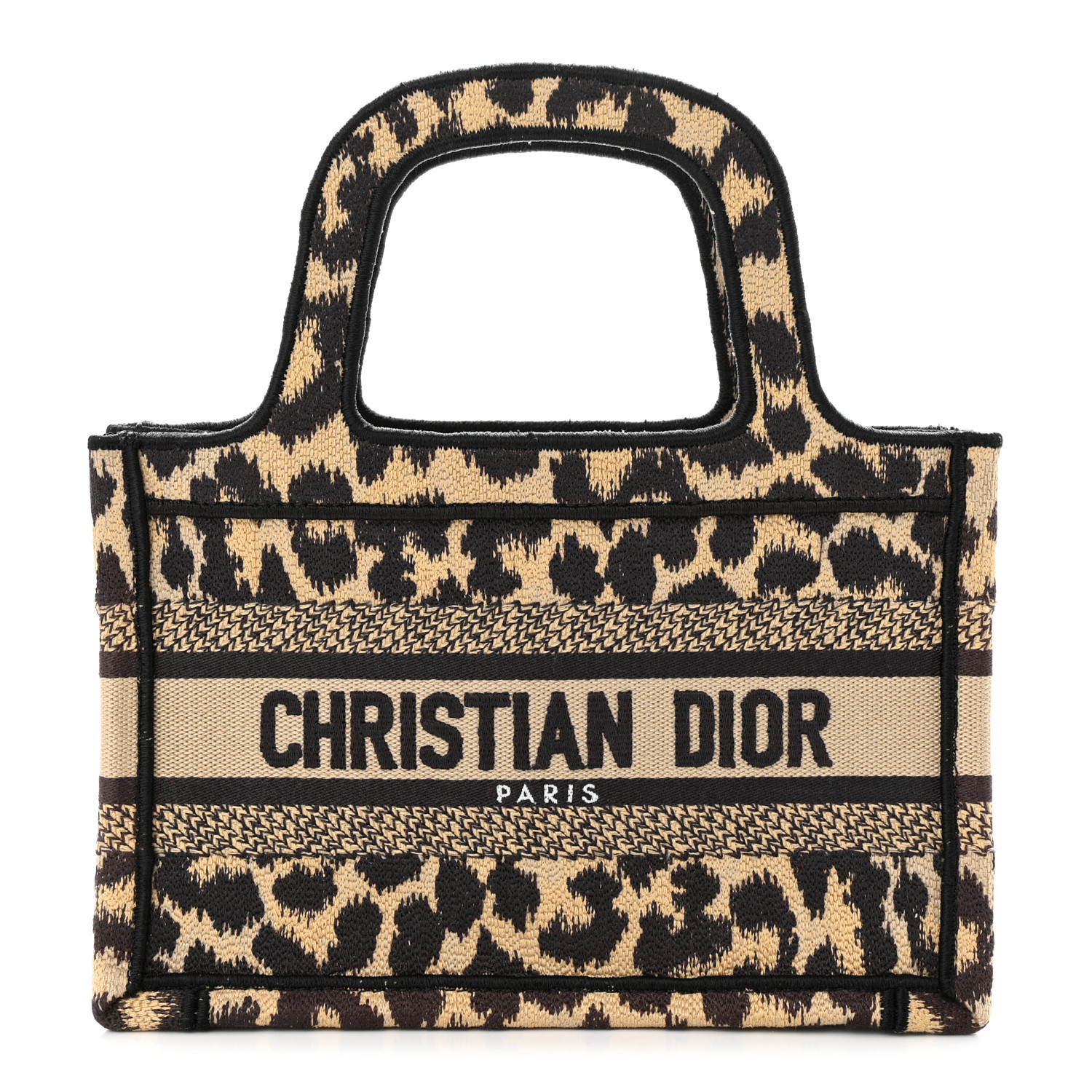 Canvas Mizza Embroidered Mini Leopard Book Tote Beige | FASHIONPHILE (US)