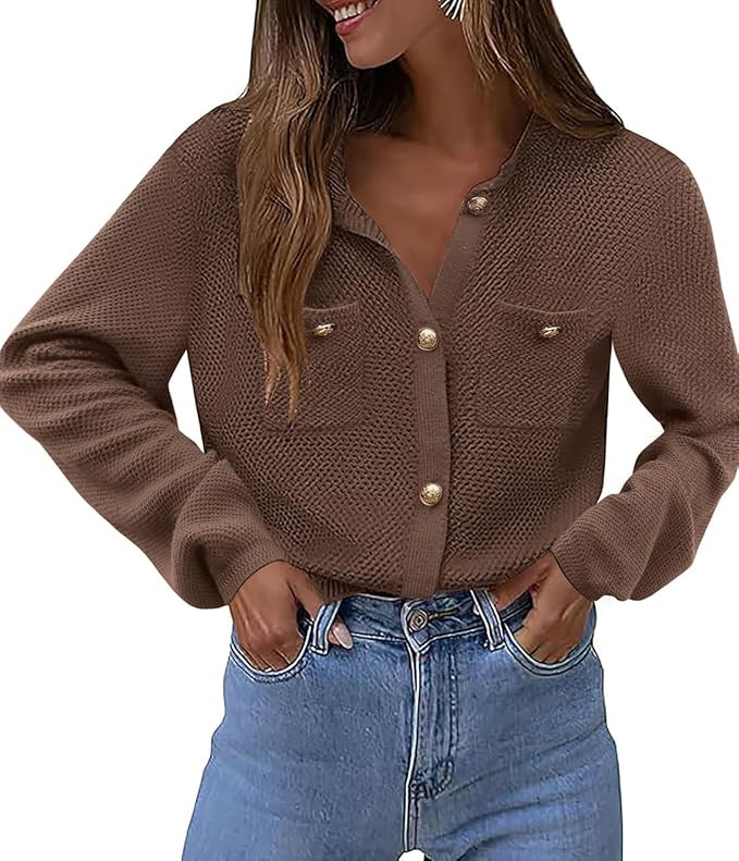 Zeagoo Womens Knit Cardigan Sweaters Button Down Shirts Long Sleeve Crew Neck Ribbed Knit Blouse ... | Amazon (US)