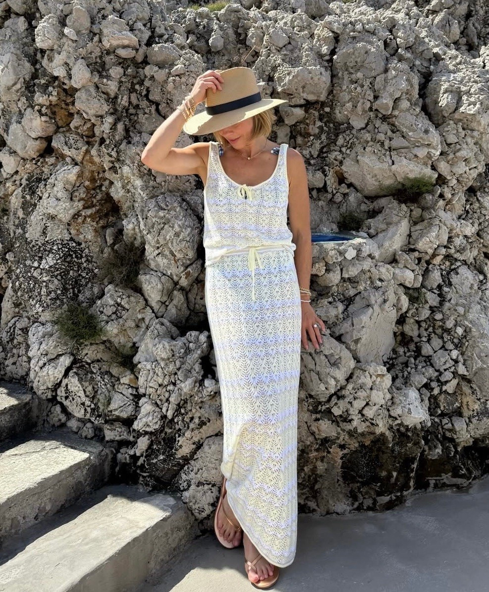 Candace Cameron Bure striped knit tank top and matching maxi skirt beach cover-up set ￼

#LTKTravel